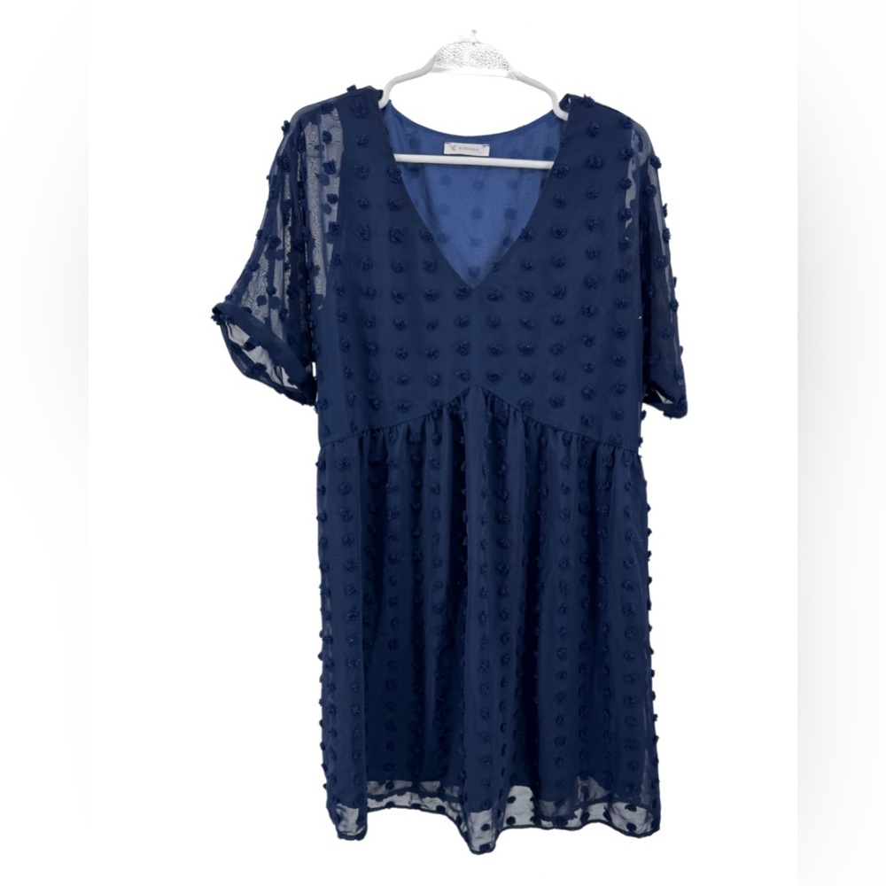 Kirundo L Blue Mini babydoll sheer Swiss dot dress casual wedding guest flowy